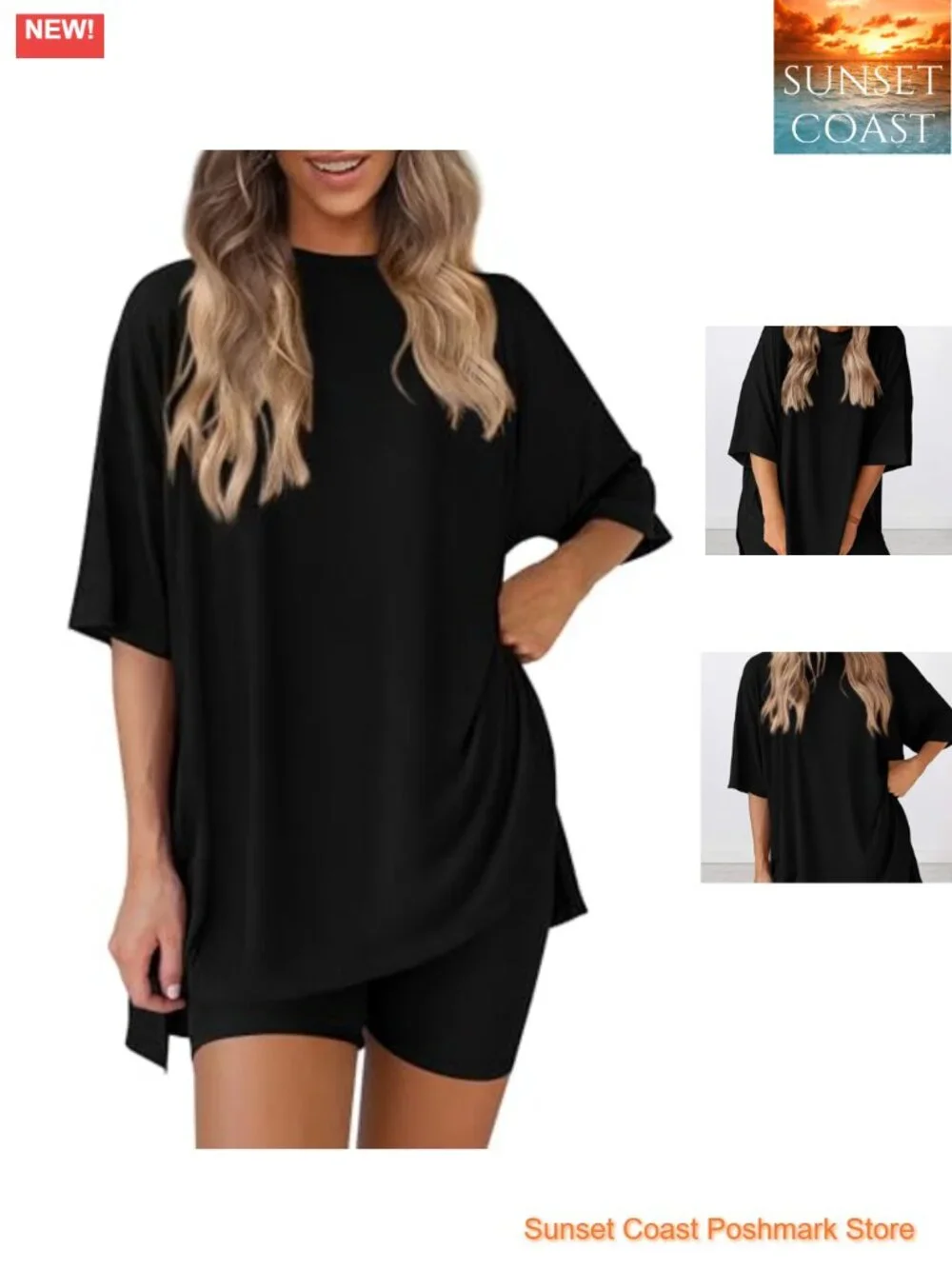 Women's Lounge Set 2 Piece High Waisted Biker Shorts Oversized Tee Travel Outfit